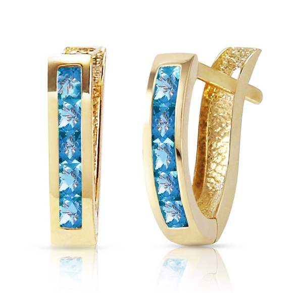 Galaxy Gold Products Jewelry - 14K SOLID GOLD OVAL HUGGIE EARRING WITH BLUE TOPAZ